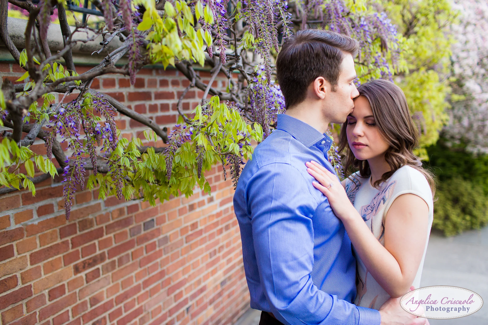 New York Wedding Engagement Conservatory Garden in Central Park Cherry Blossoms flowers
