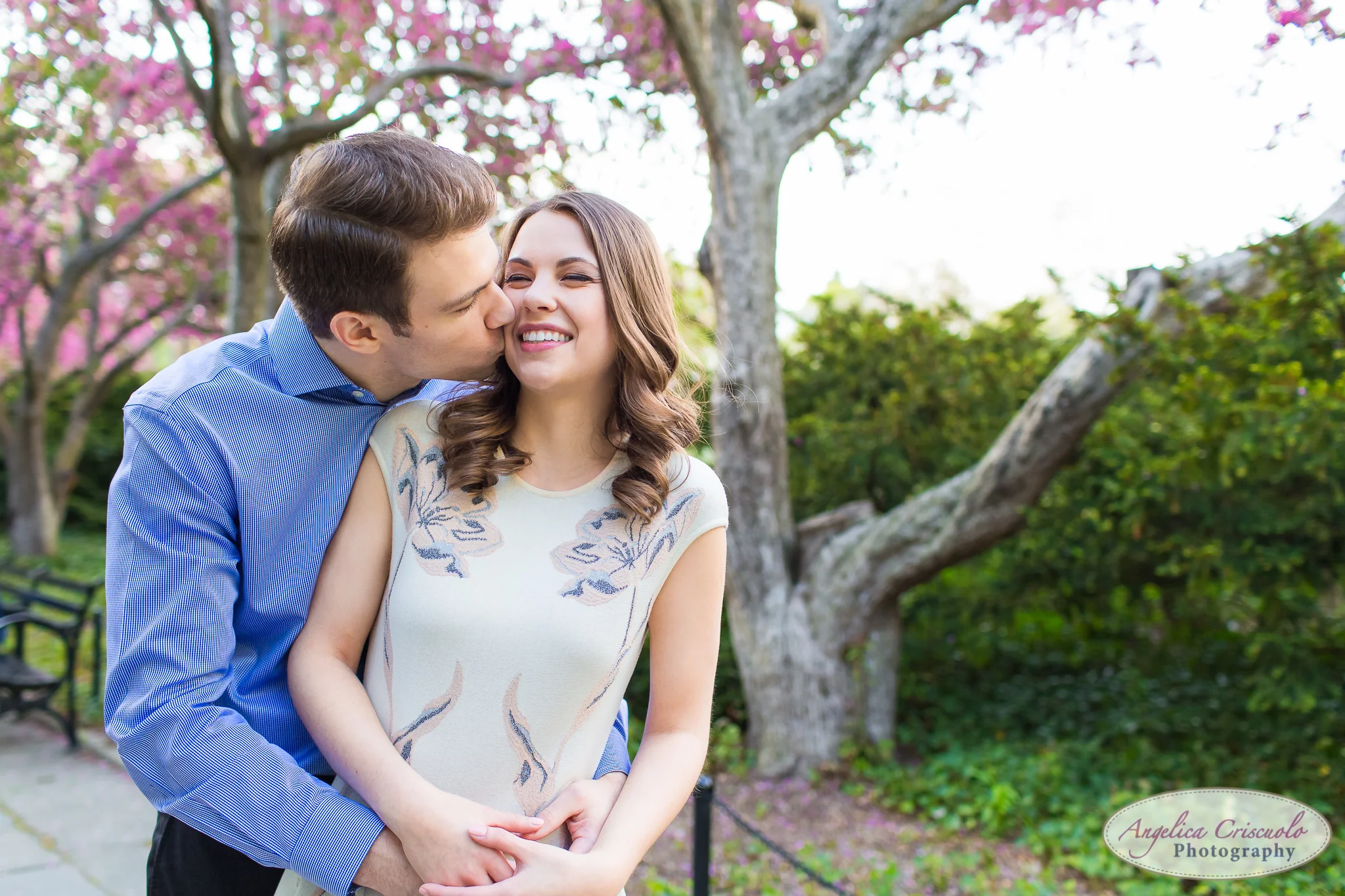 New York Wedding Engagement Conservatory Garden in Central Park Cherry Blossoms