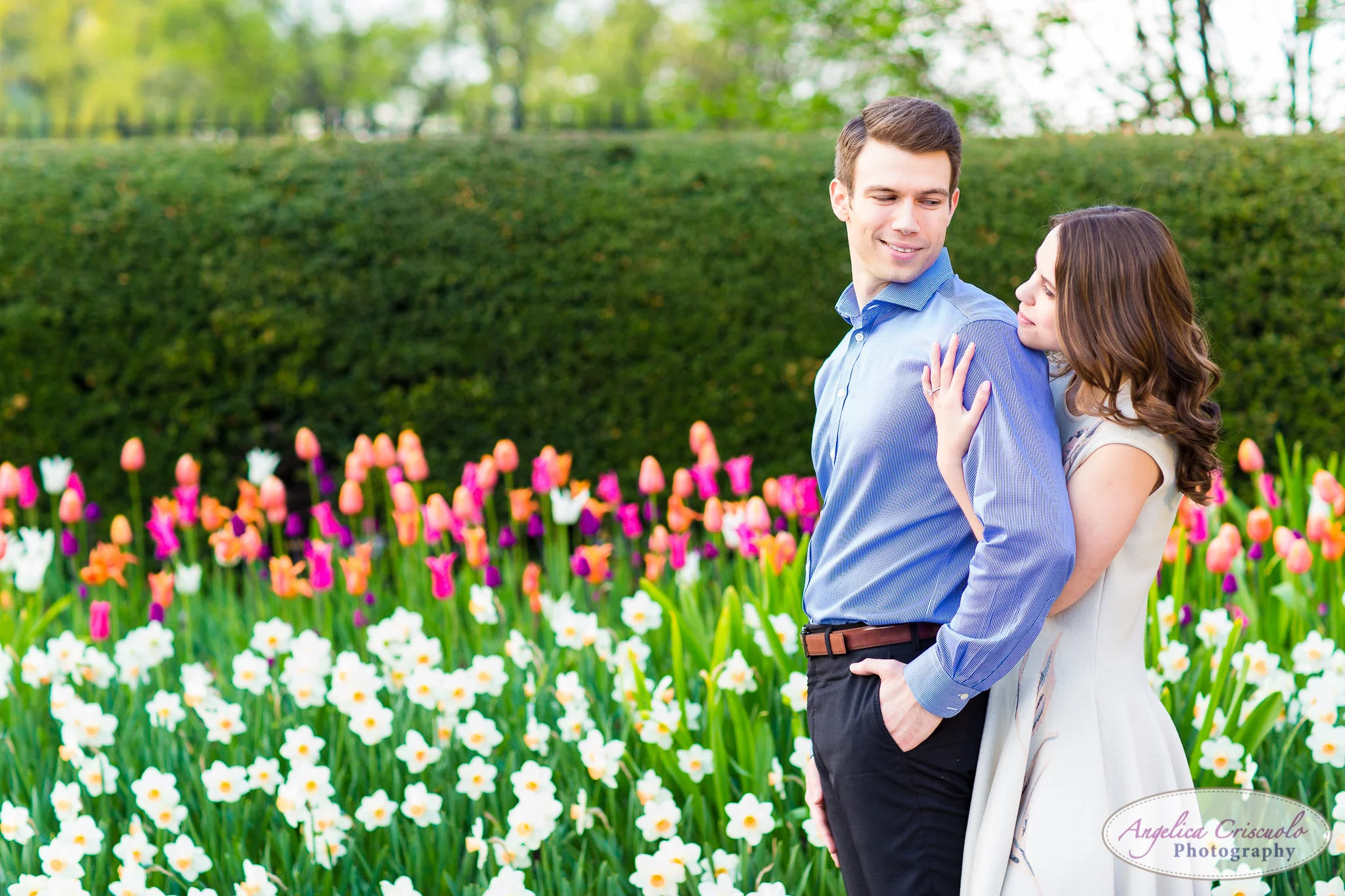 New York Wedding Engagement Conservatory Garden in Central Park tulip field