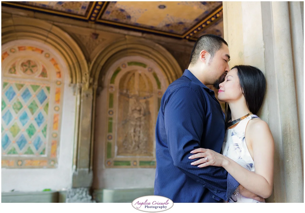 Centra Park Engagement Photographer photo ideas romance kiss on forehead