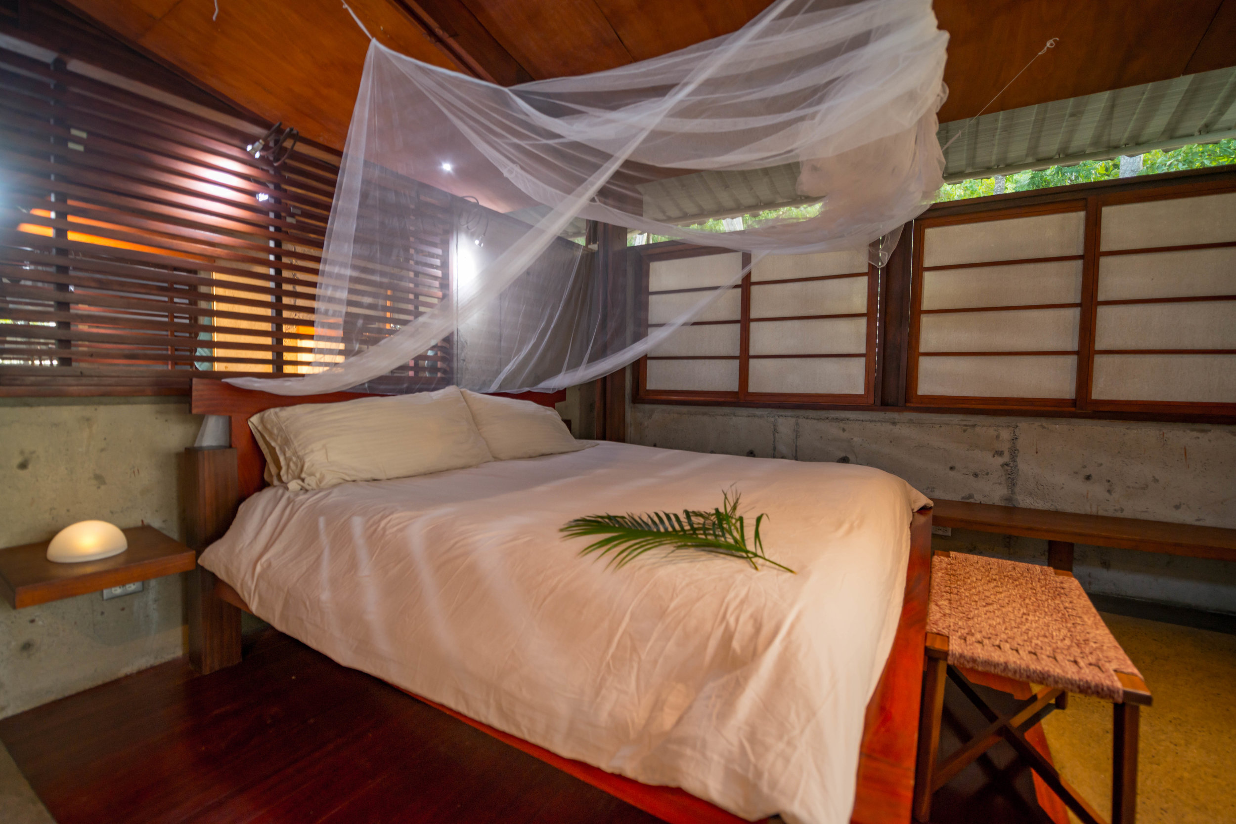 Mosquito netting over bed