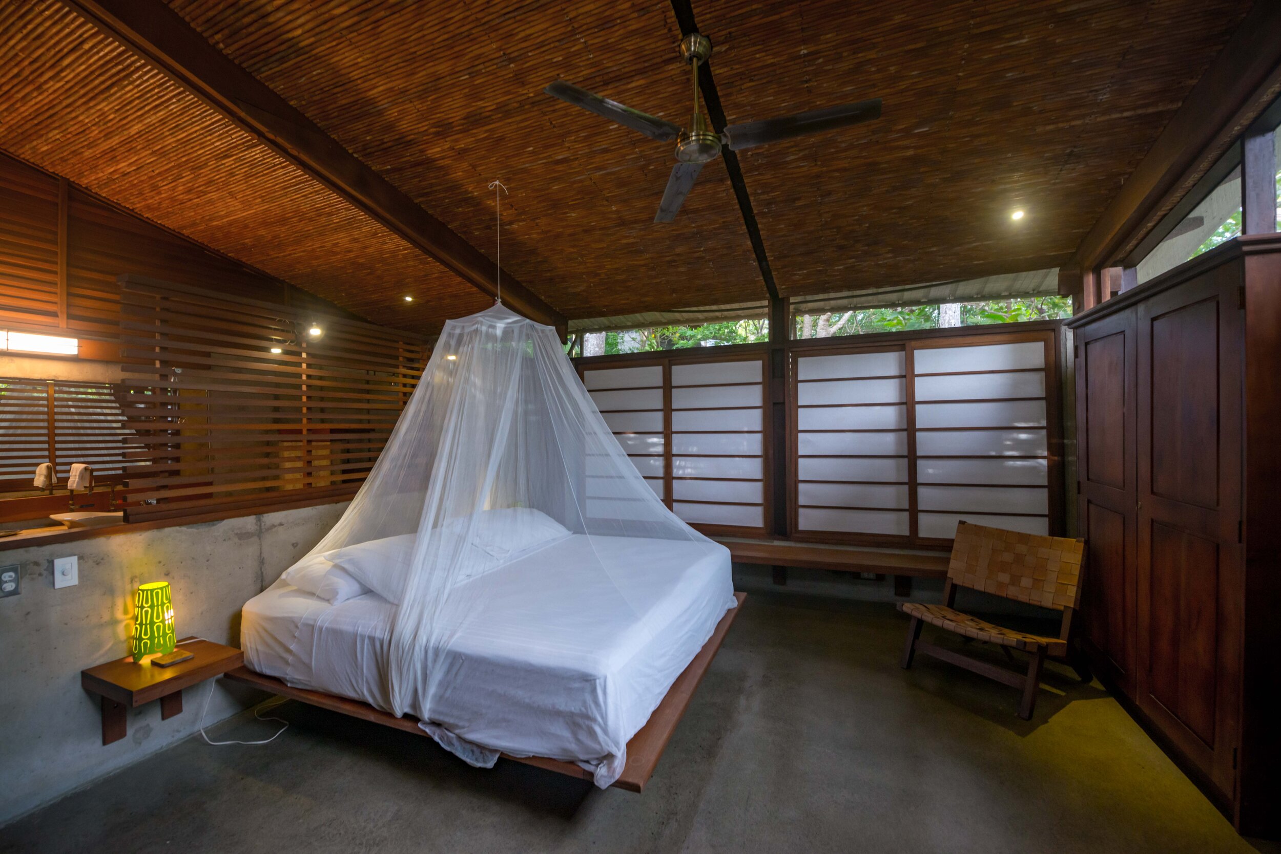 King bed with mosquito net