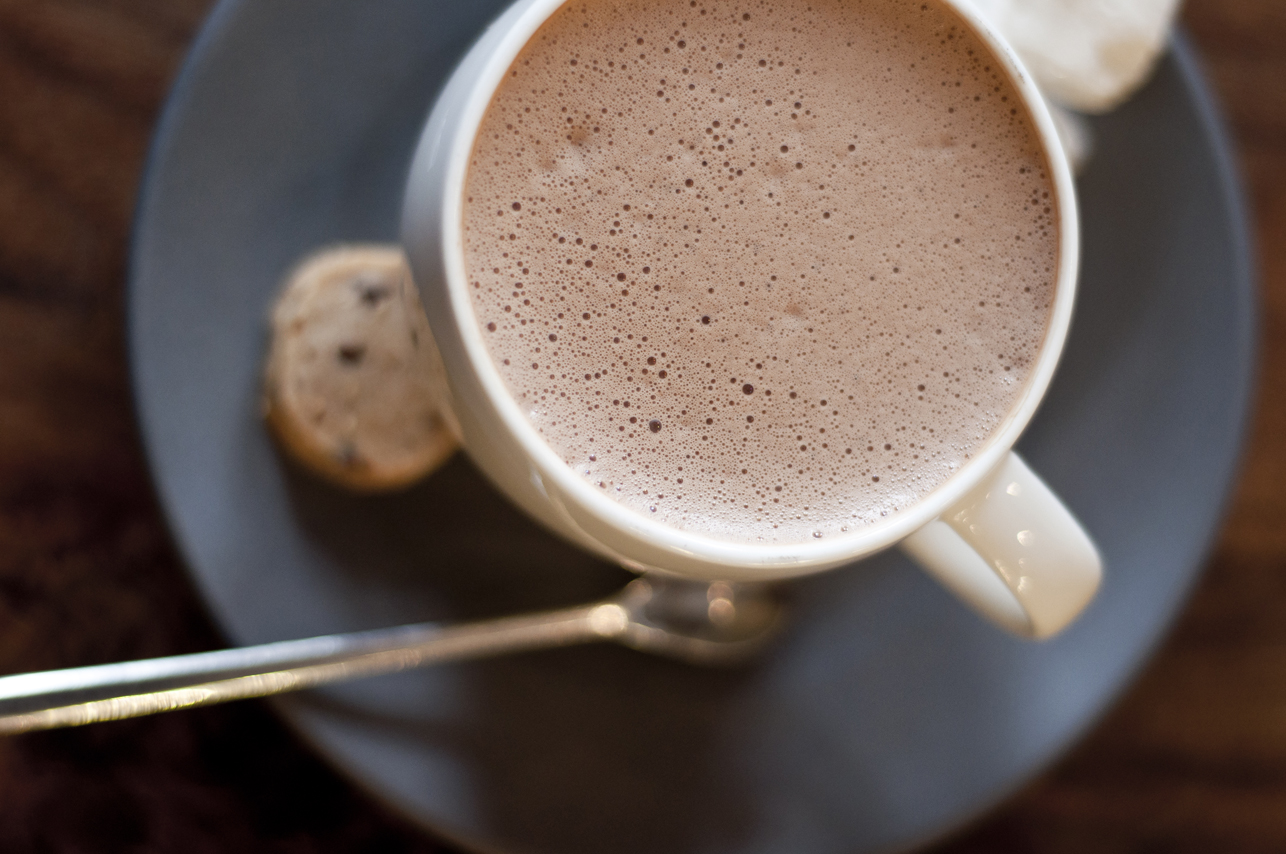 Dandelion Chocolate's signature hot chocolate with complimentary marshmallows, also made in-house.