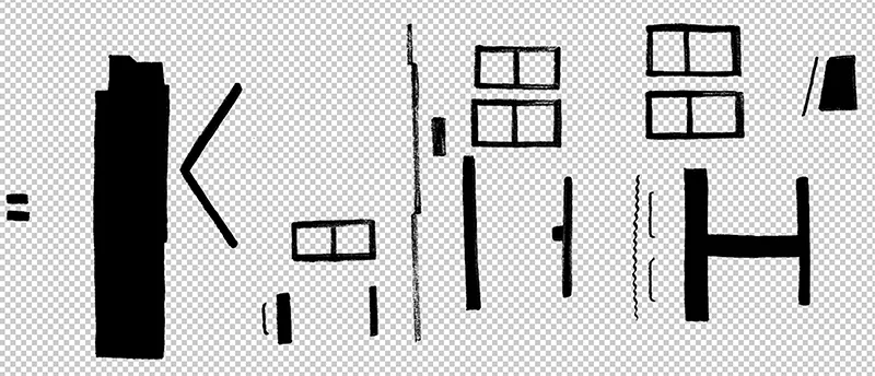 The white background has been removed from the scan, these can now be cut out and coloured on seperate layers.