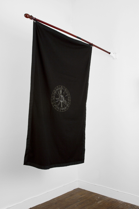  silver and gold thread on black cotton, 3ft x 5ft Bobby Sands’s astrological natal chart 