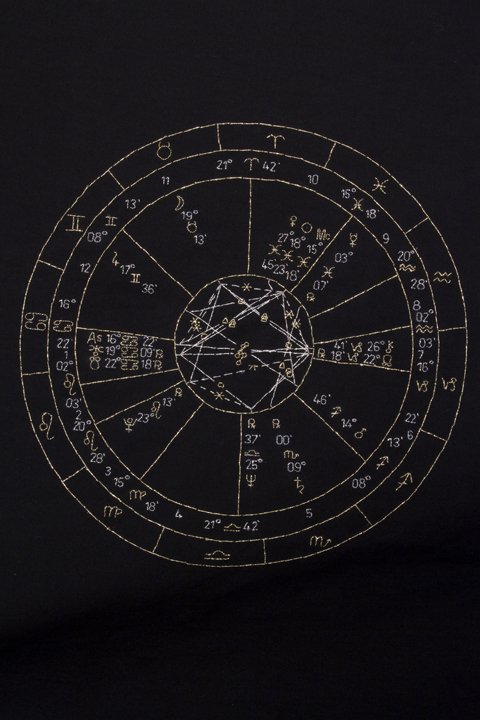  Silver and gold thread on black cotton (detail), 3ft x 5ft Bobby Sands’s astrological natal chart 