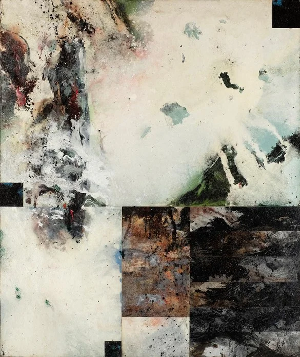 Waterline - Thaw: Compilation 1.02 Acrylic polymer on wood panel (pierced hardboard paneling with overpainting) 38 x 32 in., 1999-2006 