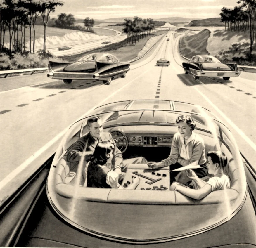 Would a Family Play Scrabble in a Driverless Car of the Future? (Image Credit: Paleofuture , circa 1957).