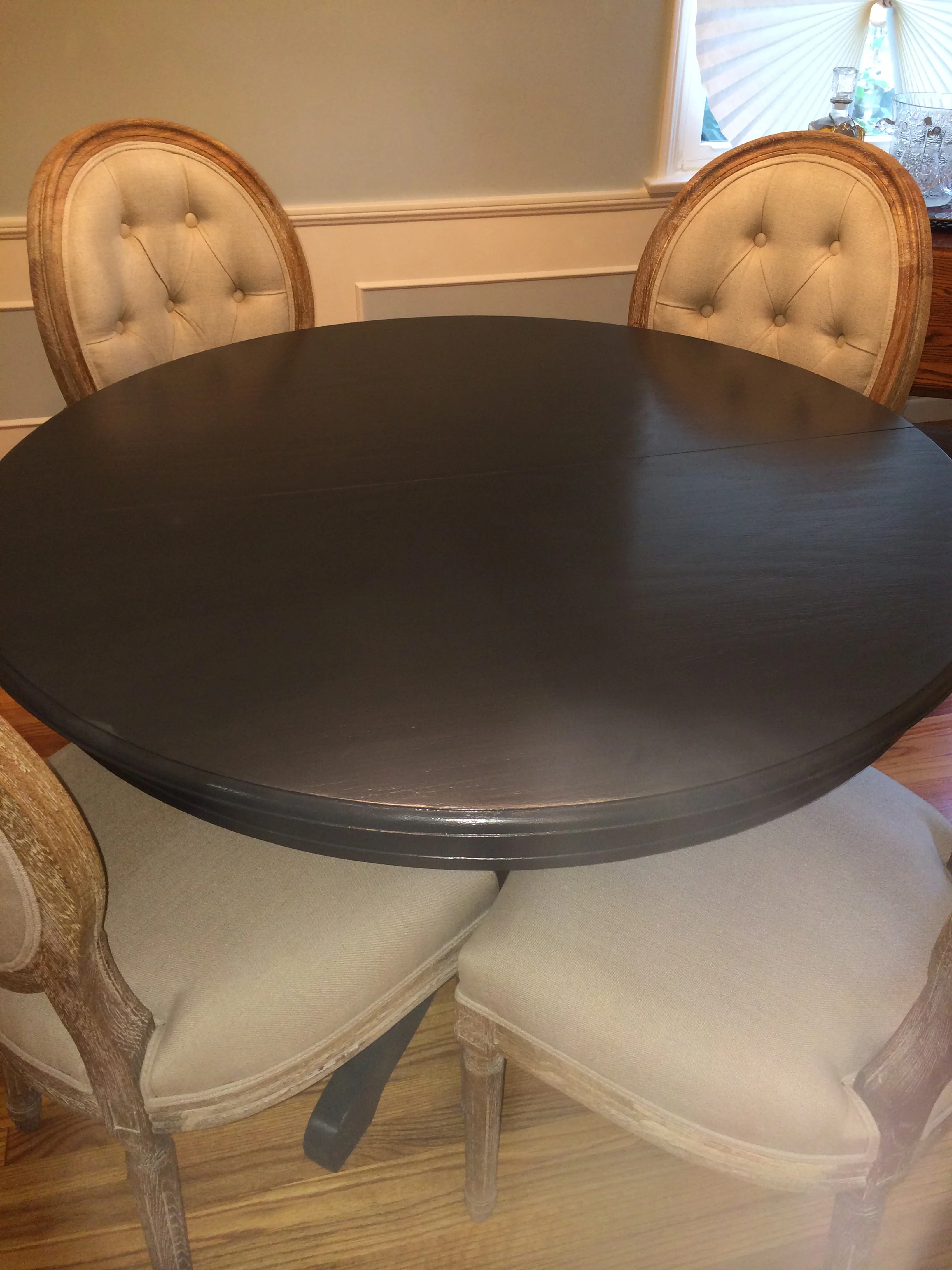 Oak table painted a Dark Engine Gray