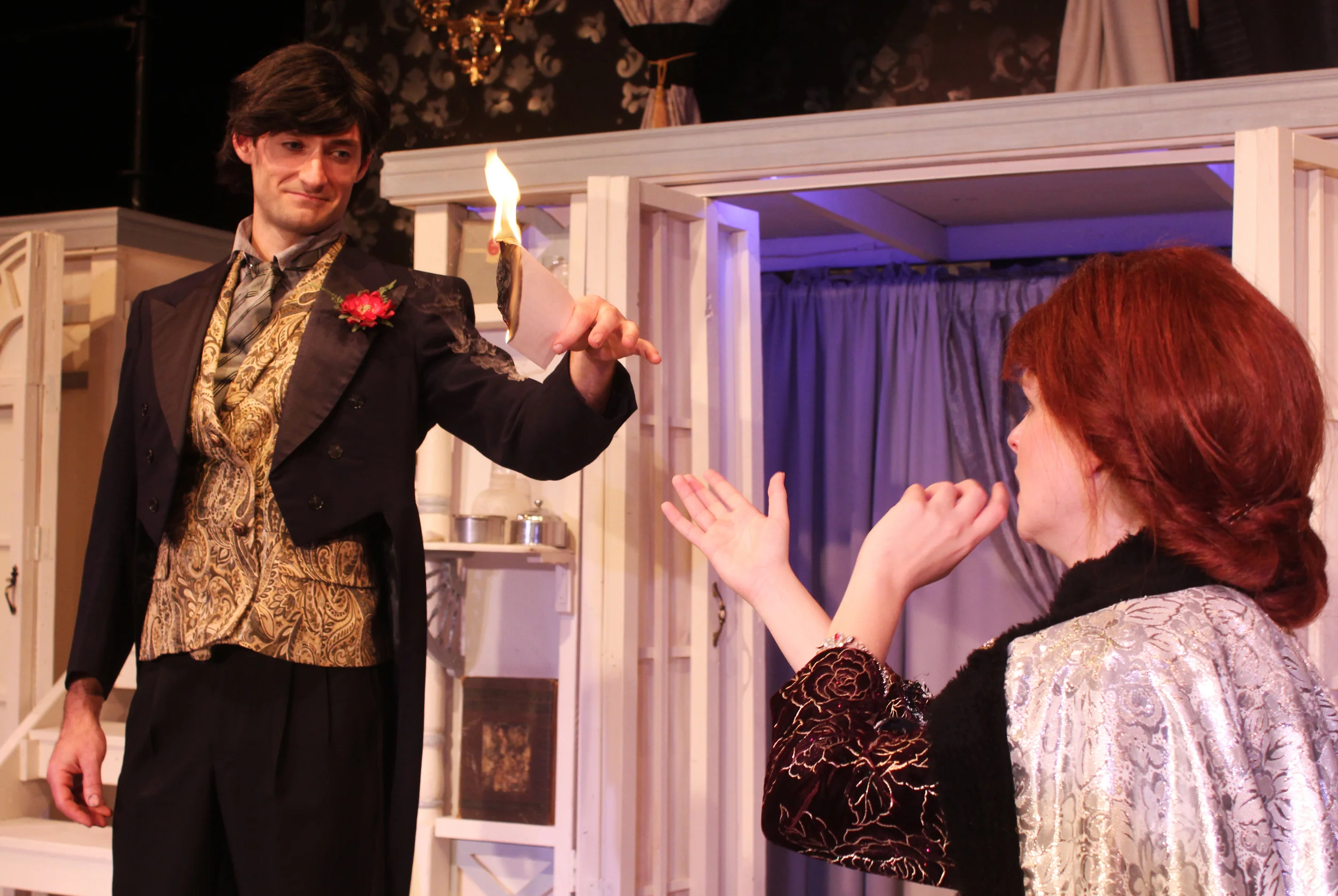 Lord Goring (Ian Potter), Mrs. Cheveley (Kathryn Miller)