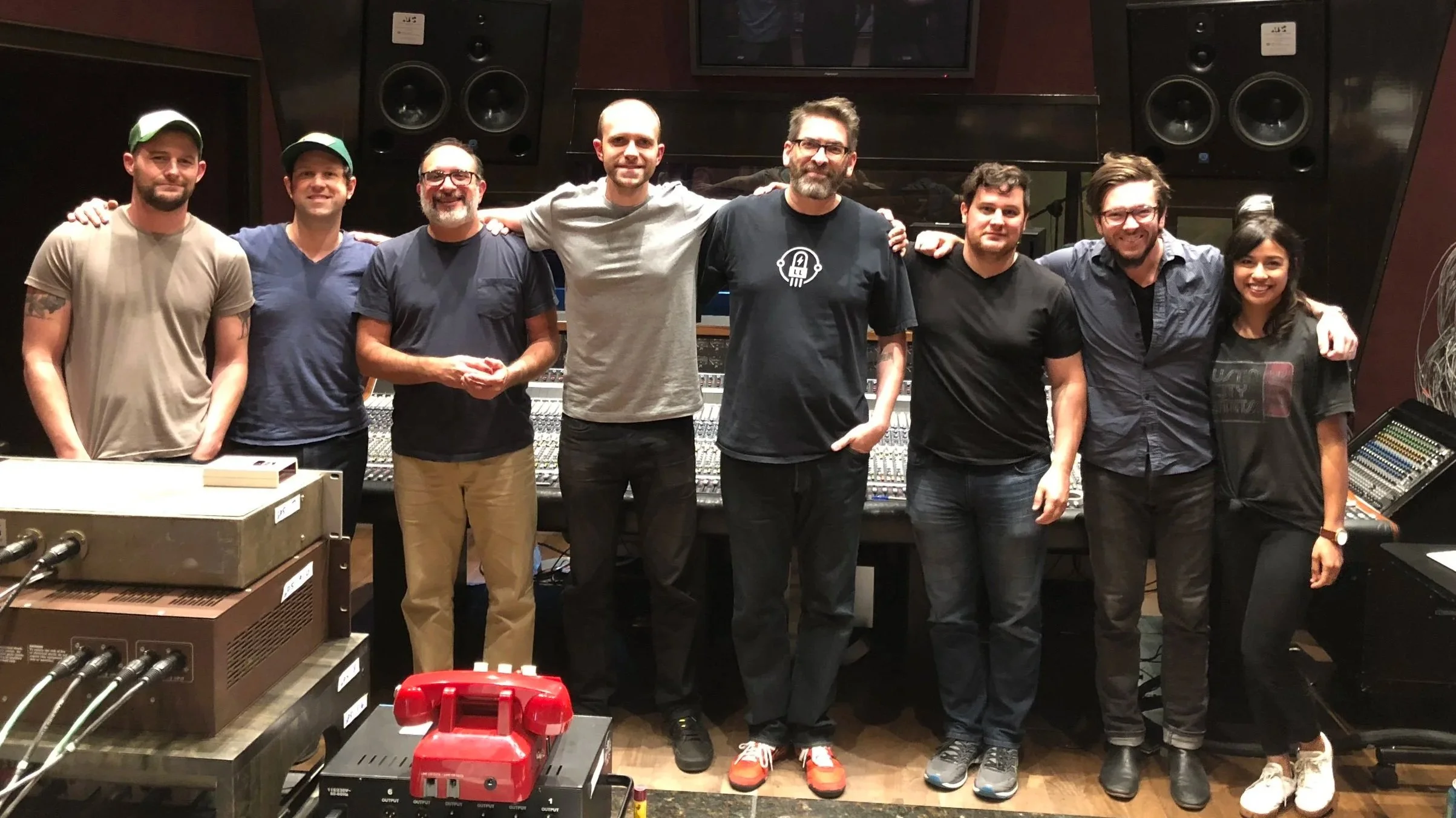 In session at Blackbird (Nashville, TN). Ryan Necci, Devin Malone, Tim Marks, Jerry Roe, Daniel Holter, Lowell Reynolds, Chris Porterfield, Shani Gandhi