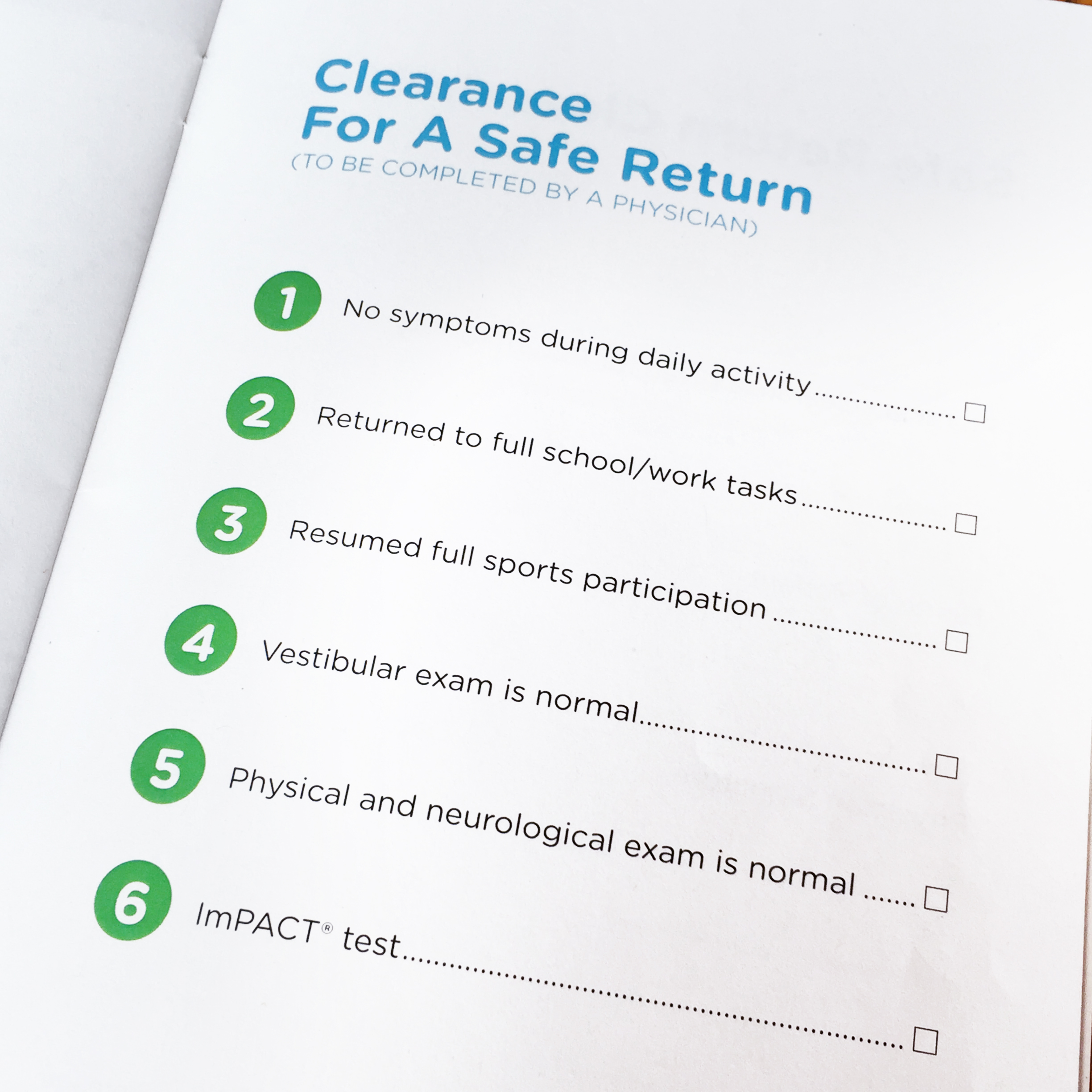 The Clearance for Safe Return checklist (to be completed by a Physician)