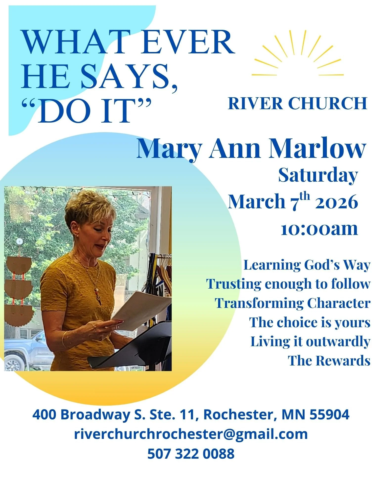 Saturday at the River with Mary Ann Marlow.