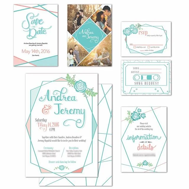 Recently, one of our designers got married (and just came back from her honeymoon from Mexico!). We wanted to share her invitation suite :) She included colors from her wedding, geometric shapes that tied in with decor at the reception, and succulent