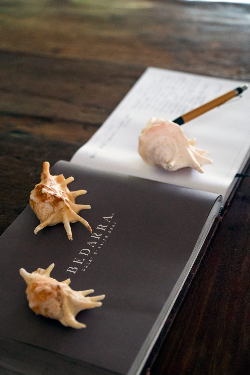 The Bedarra Island Resort guestbook with shells