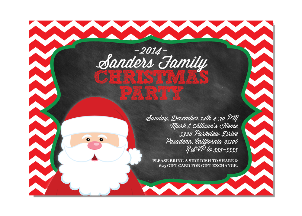 Santa Chalkboard Chevron Christmas Party Invitation Invitationcelebration Com