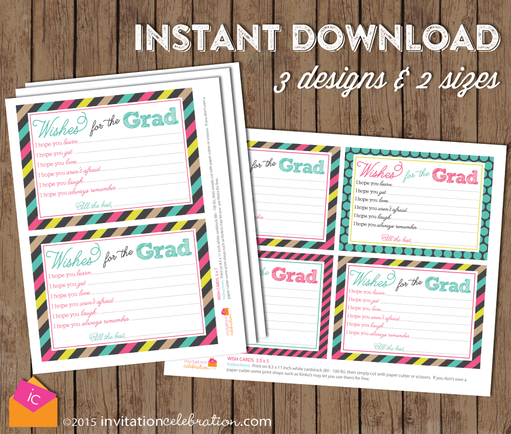 graduation wish cards modern girl printable file instant download invitationcelebration com