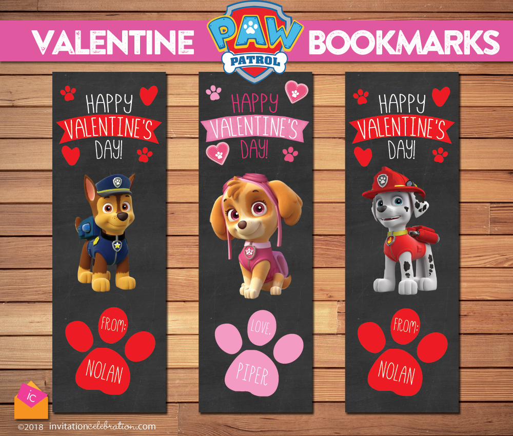 Paw Patrol Bookmark Valentine Card Invitationcelebration Com