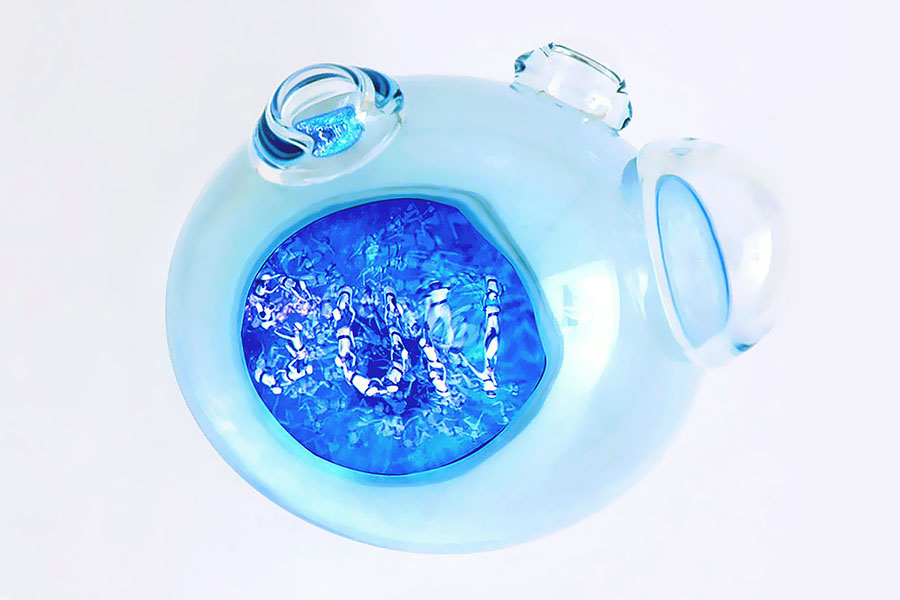 Airbubble 2014 one-channel video composition, 6:20min, looped hand-blown glass bubbles, video screen embedded in white acrylic 20 x 15 x 14 in / 51 x 38 x 35 cm