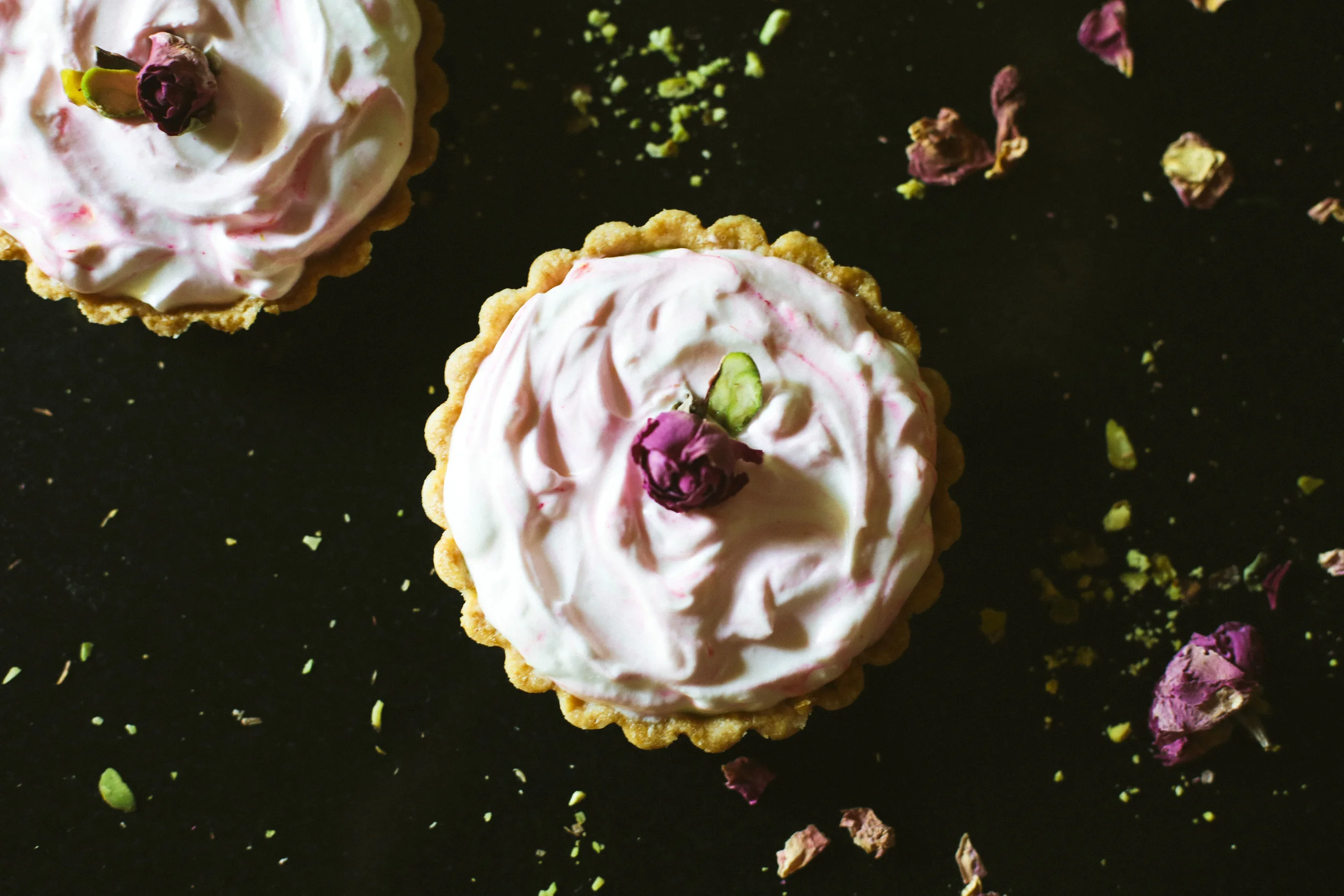 Mini Pistachio and Rose Cream Pies