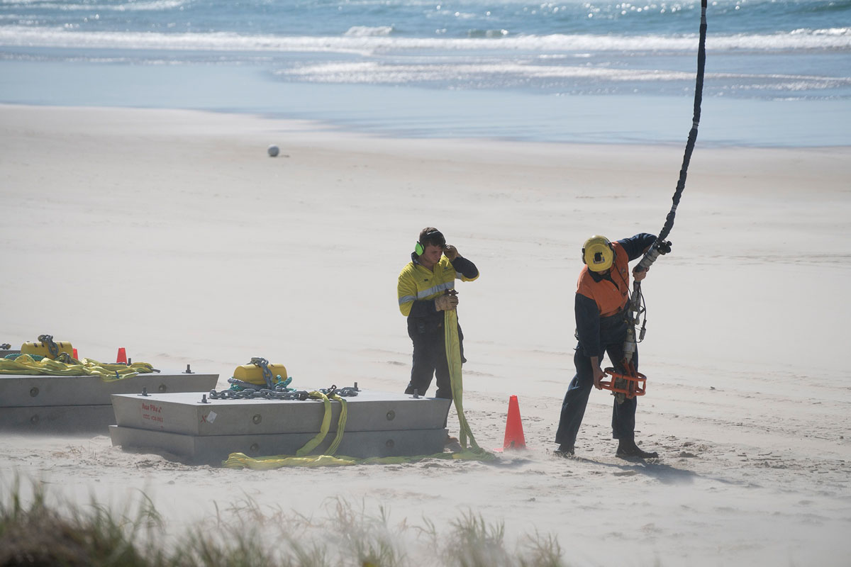 Lifting concrete blocks with helicopter