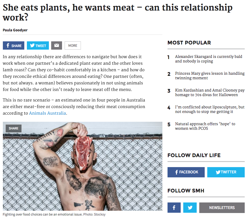 'She eats plants, he wants meat - can this relationship work?' - Sydney Morning Herald