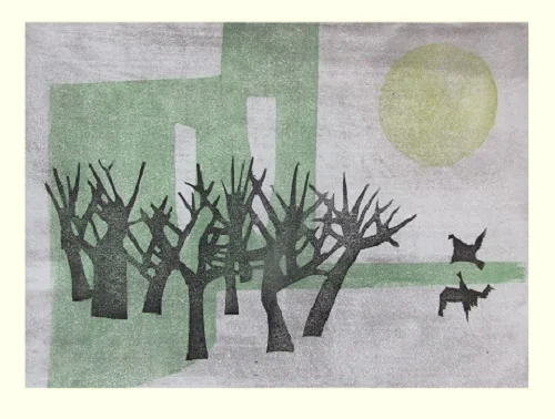 Green Door 30x20cm Japanese Woodcut Print 2016