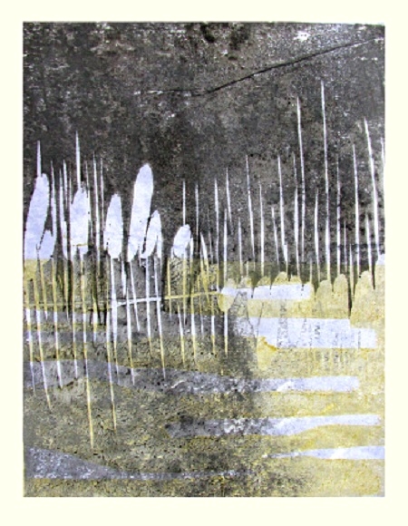 Rushes in winter Woodblock print 22x28cm 2017