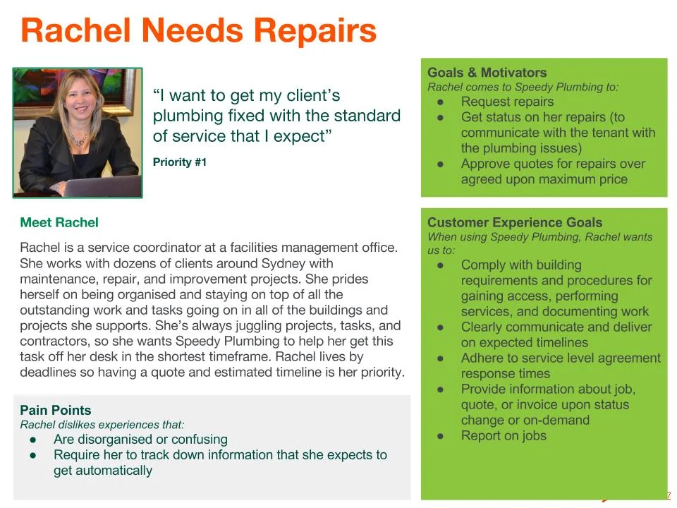 Example user persona, page 1 of 2