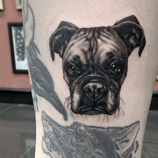 Amazing pupper portrait by Alice @abadgertattoos on our own Miss @tarryn_addlem_tattoo ! WE ARE OFFICIALLY OPEN!
Appointments for June/July/Aug with Alice and the guys are available now - to get in touch for a gorgeous portrait piece from Alice, get 