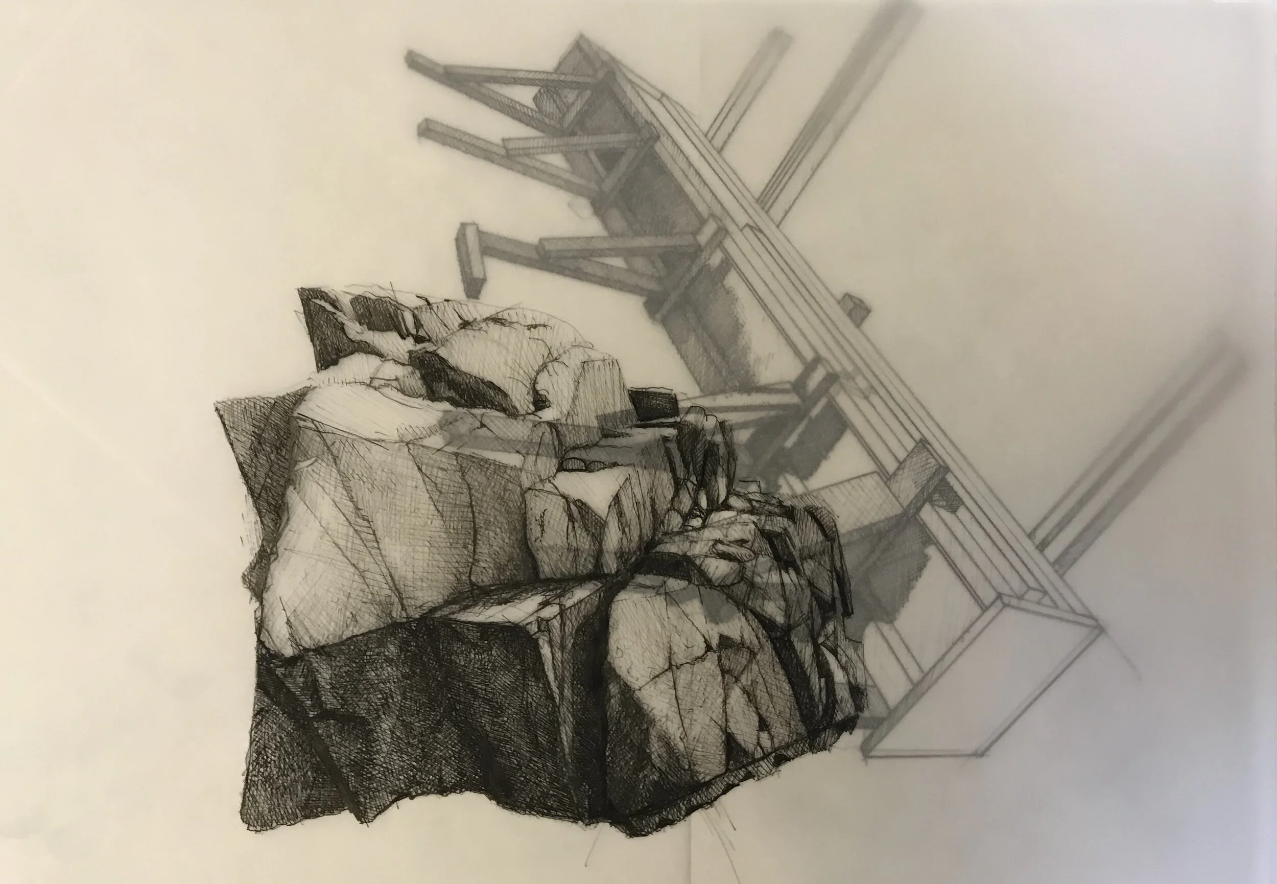 ‘Vulcan’ 2020, pen and ink on tracing paper.