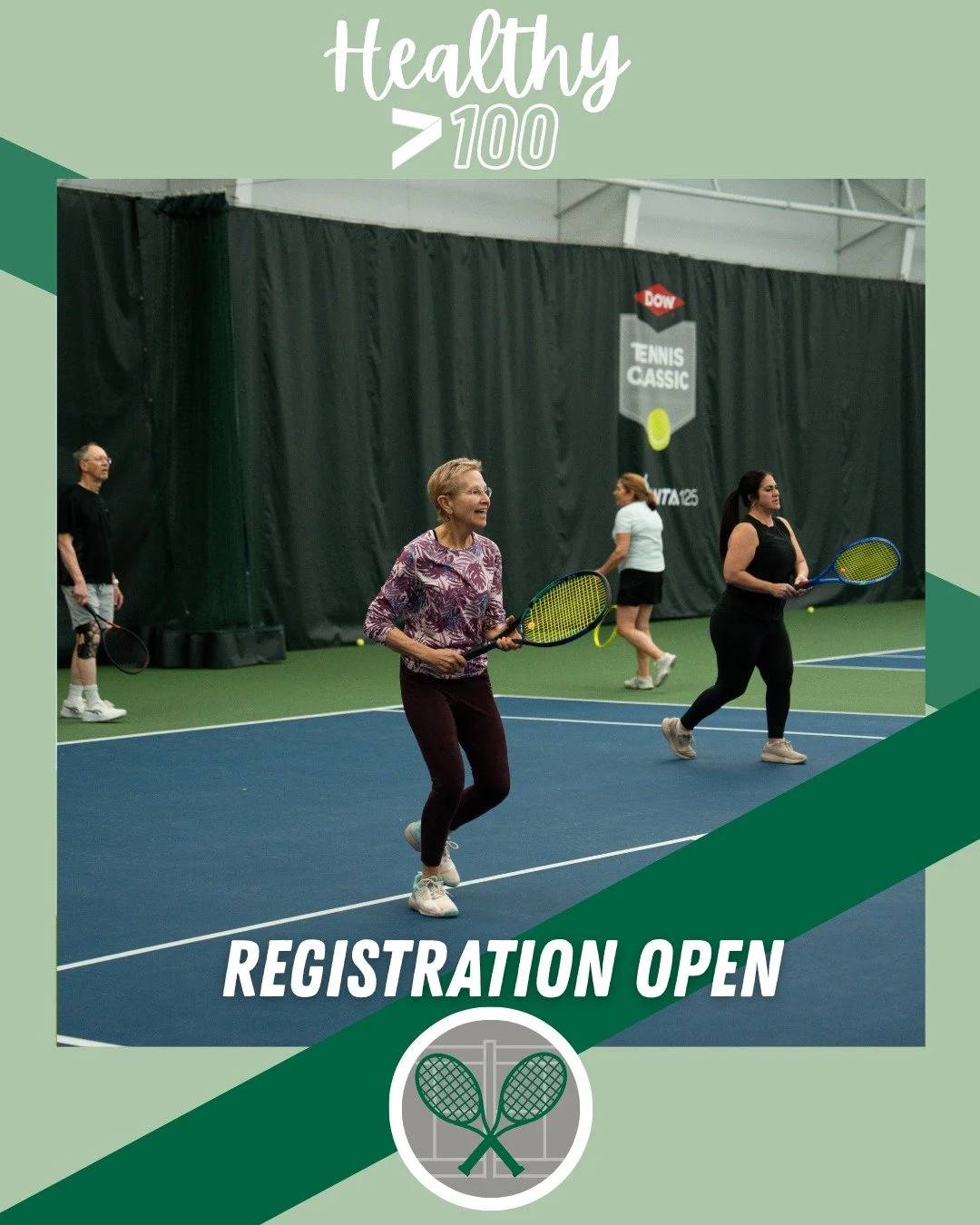 Serve up your best year yet! Make 2026 the year you earn a place in the Healthy 100.

This complimentary program for Greater Midland members pushes you to set and achieve ambitious fitness goals. And it now includes a challenge built around Tennis Ce