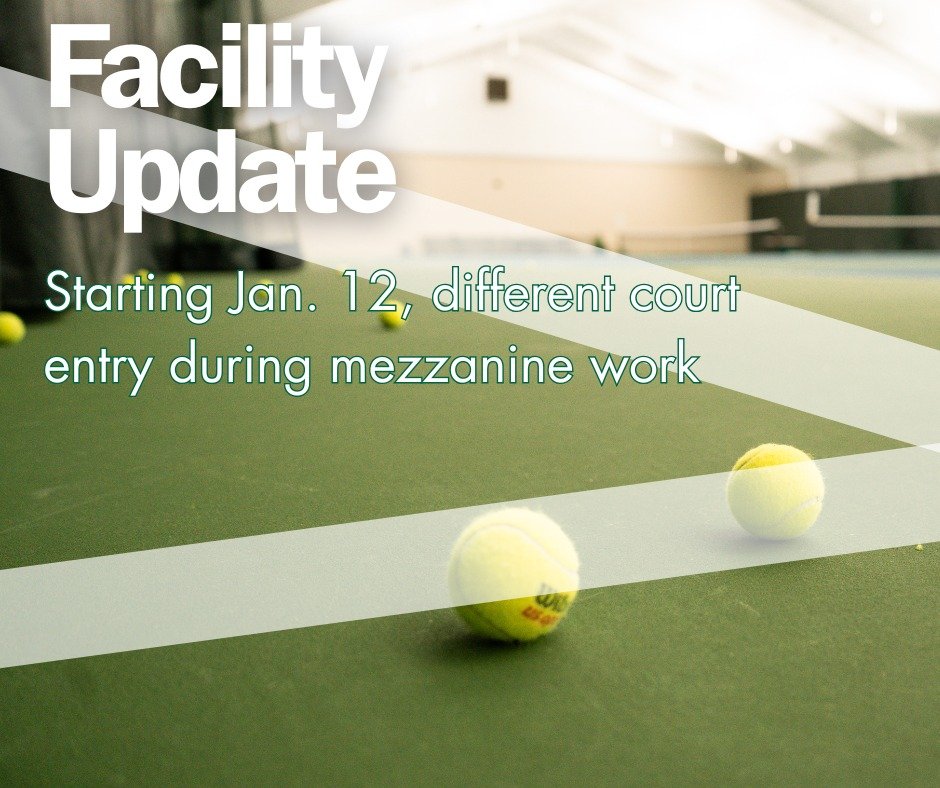 Exciting renovations begin on our mezzanine tomorrow! This will temporarily change how you access courts. 👟

Until the project is complete (estimated 1-2 weeks), enter through the main doors and check in at the welcome desk, then return to the front