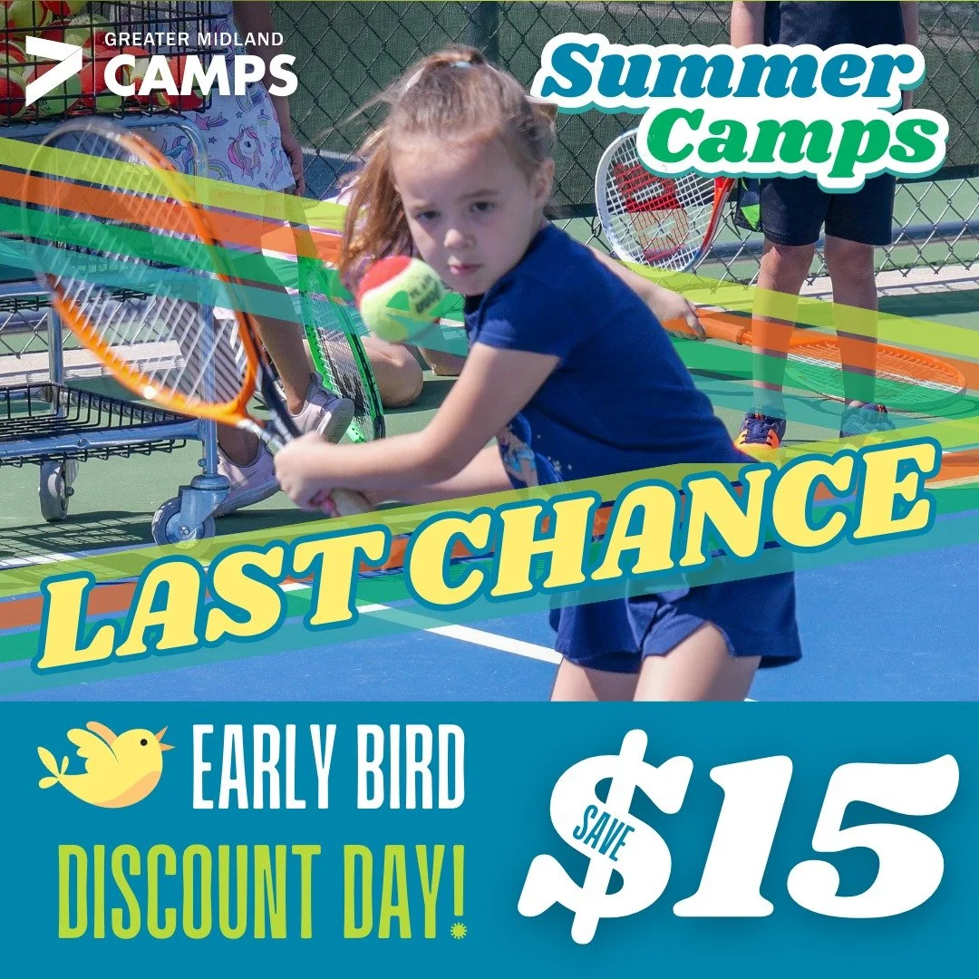 Don't miss out on your last chance to save! 👀

Save $15 on every Summer Camp registration when you sign up before 11:59 PM!

📢 Many camps are already FULL! Secure your spot NOW: greatermidland.org/camps