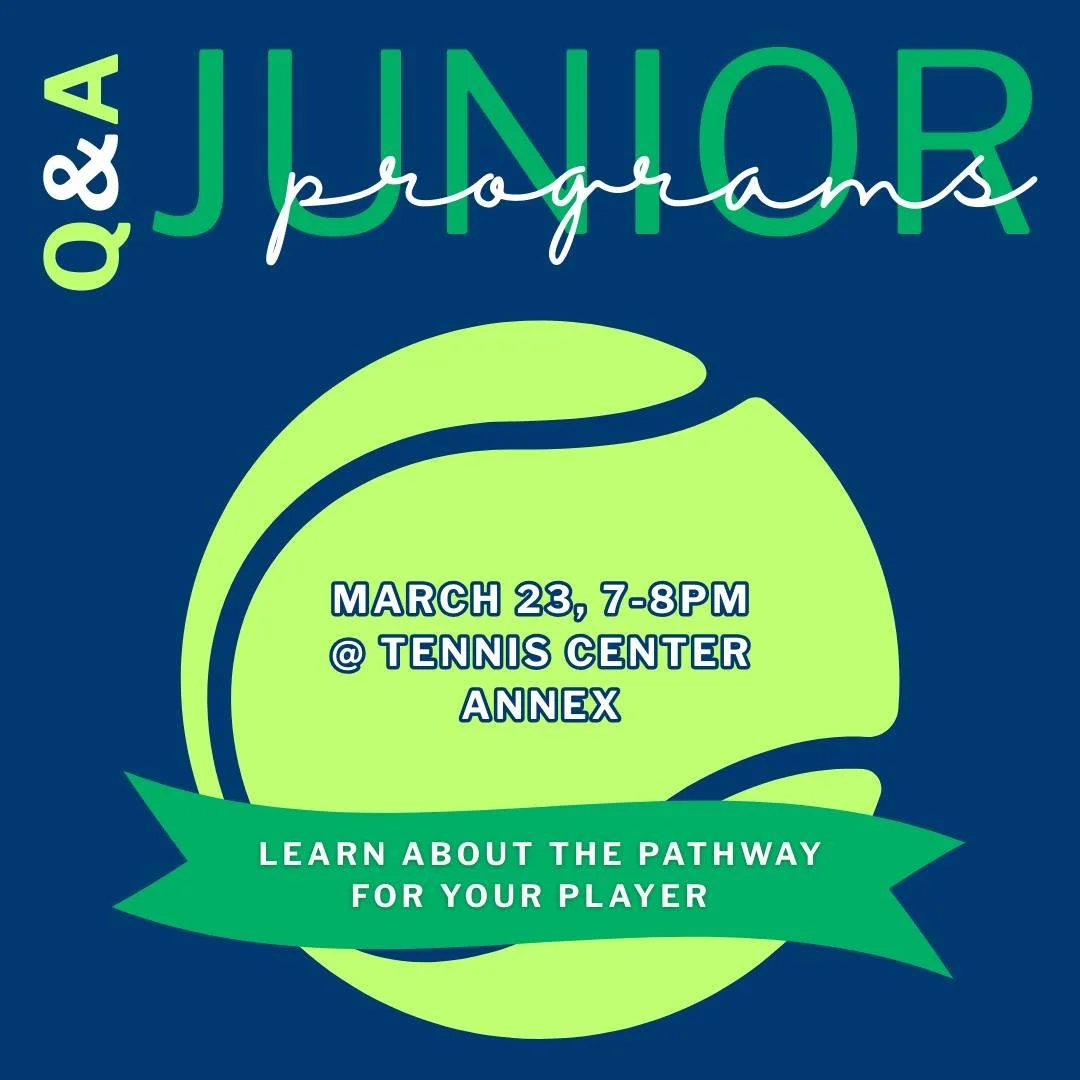 🎾 NEXT WEEK!

Not sure which junior tennis program is right for your child?

Join our Director of Junior Tennis for a quick info session covering everything parents and players need to know about our Junior Tennis Programs.

We&rsquo;ll cover:
&bull
