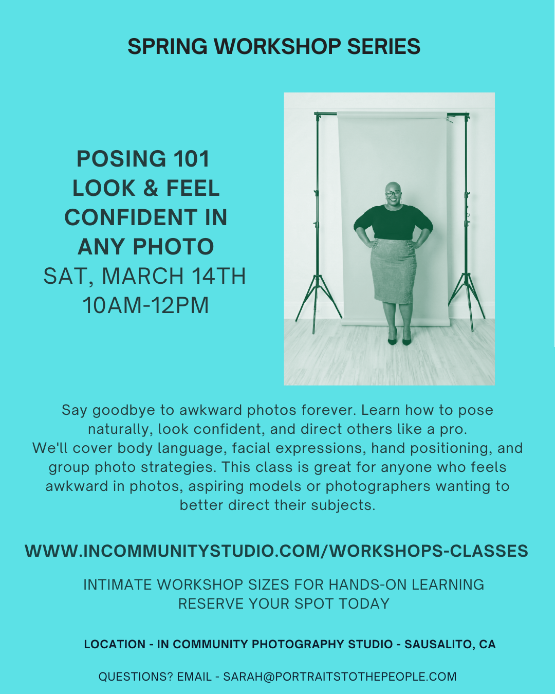 Posing Class for Photography Class in Sausalito with Sarah Deragon