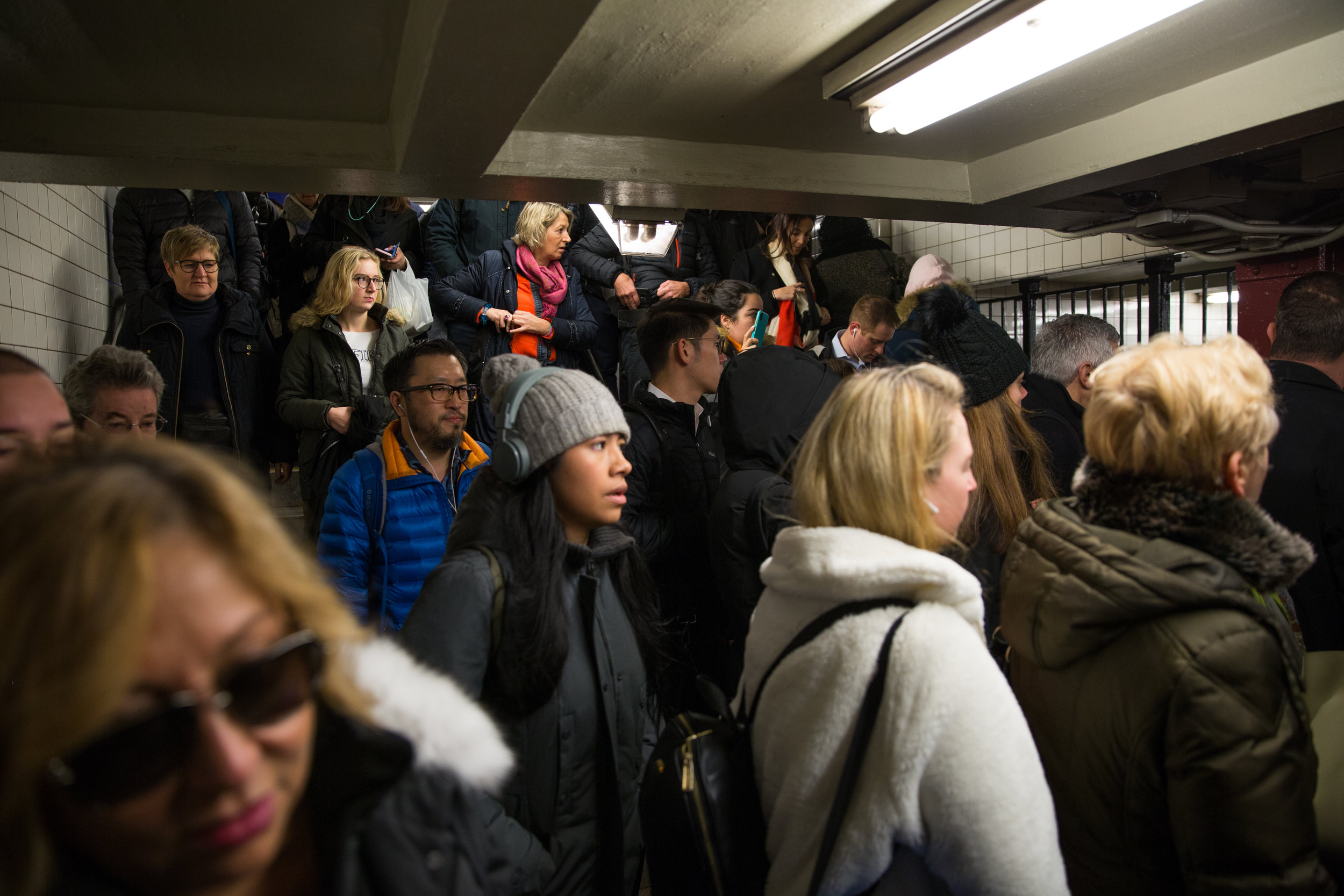  A crowded commute at Court Square. Photographed for a series on new construction related to the L train shutdown. 