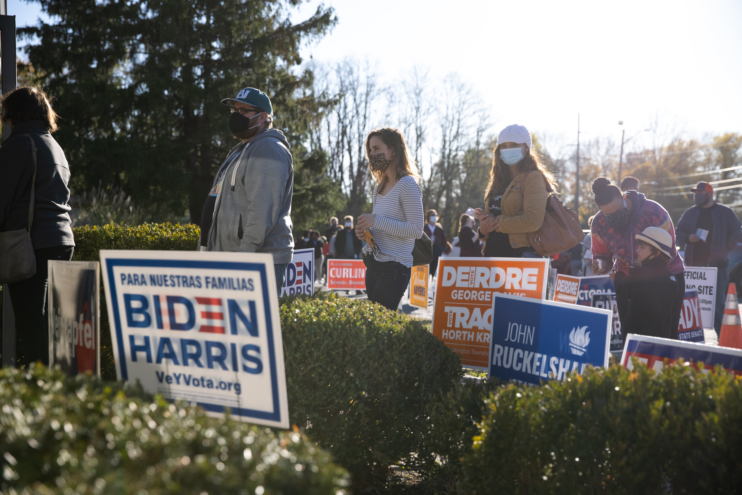 Voters wait outside Allisonville Christian Church 