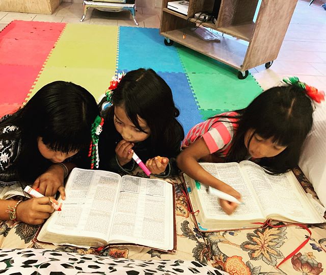 Such a sweet sight this morning. Gladis, Bertha, and Diana highlighting verses! Keep them in your prayers this week! #hoborphanage