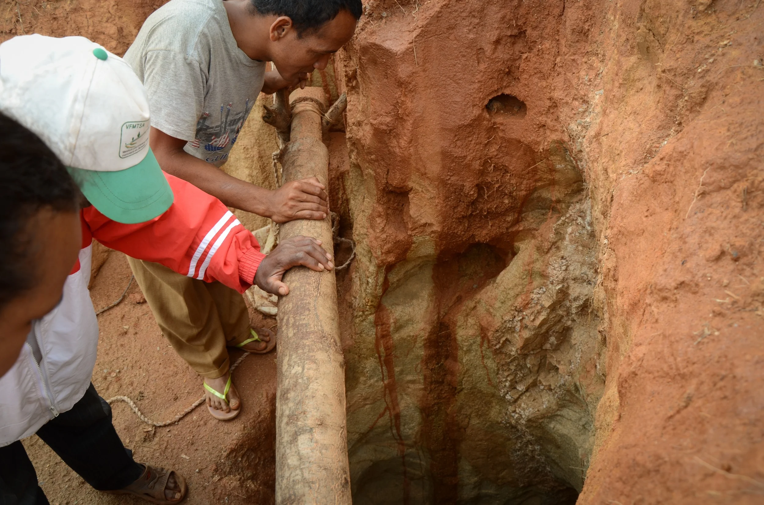 Glancing down into a tourmaline mine in a lavaka. Photo: Alizé Carrère
