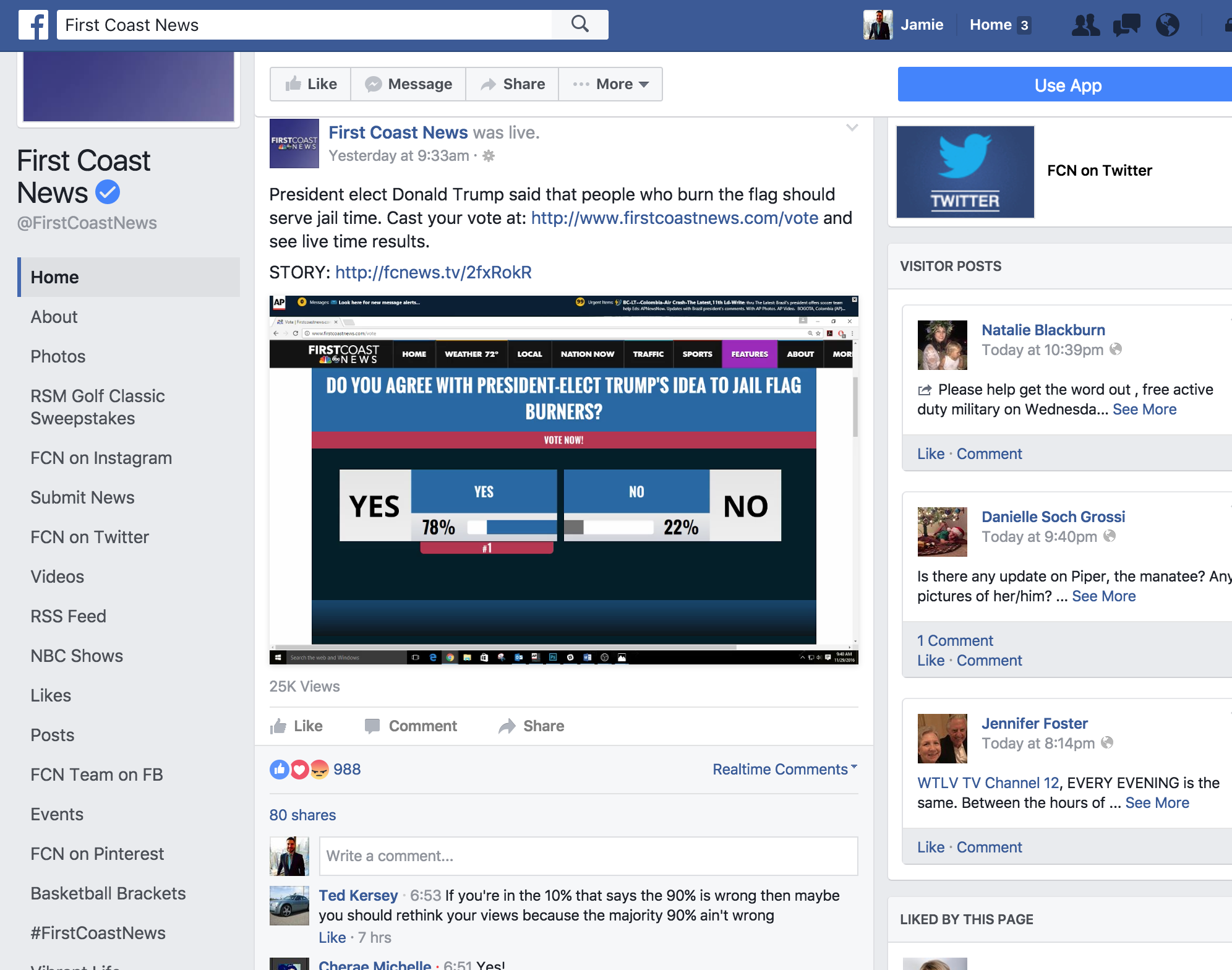 First Coast News (WTLV/WTXX Jacksonville) executes a Megaphone TV poll and provides a link to their story for additional background and perspective.
