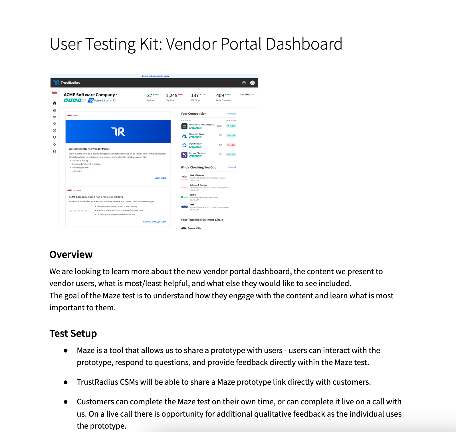 TrustRadius user testing kit