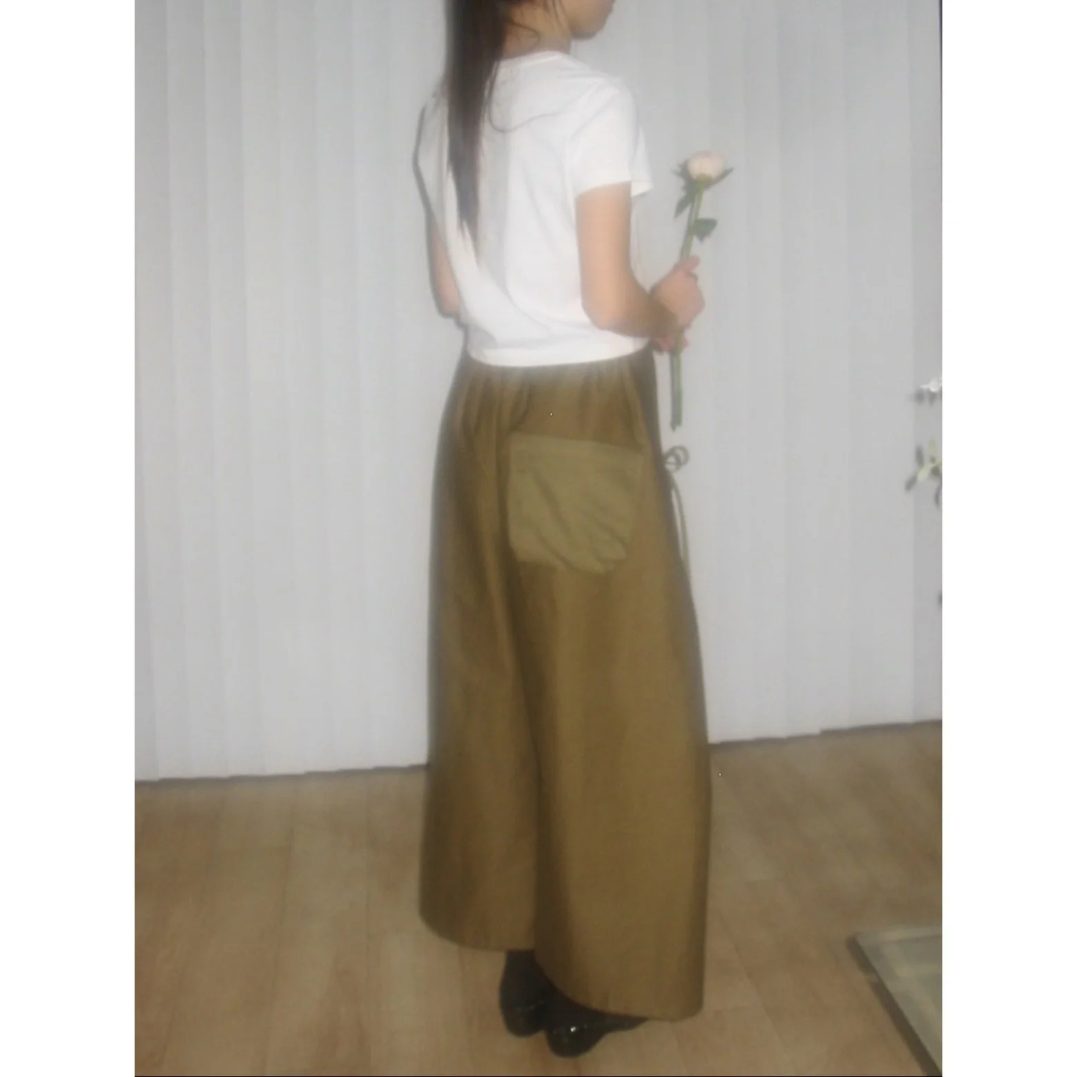 Olive green hakama pants w bows shot 2 Akiko Tsuji.jpg