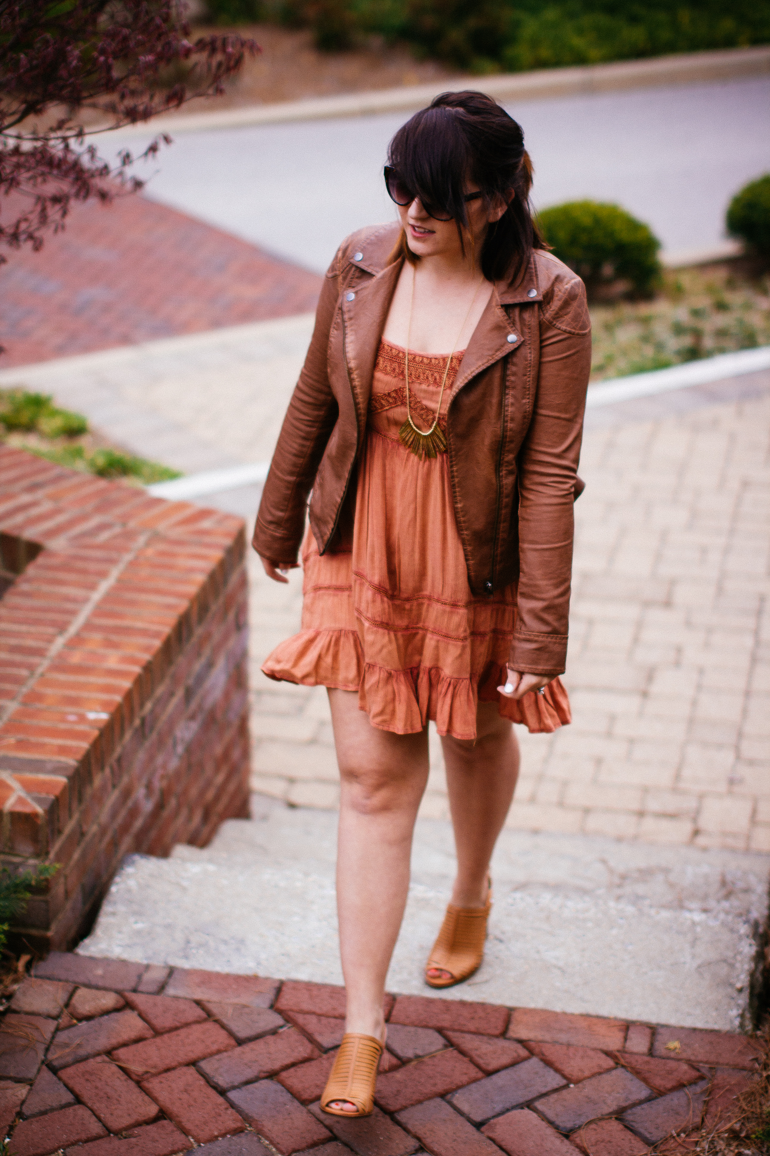 Spring Style Leather Jacket + Sundress www.chelceytate.com