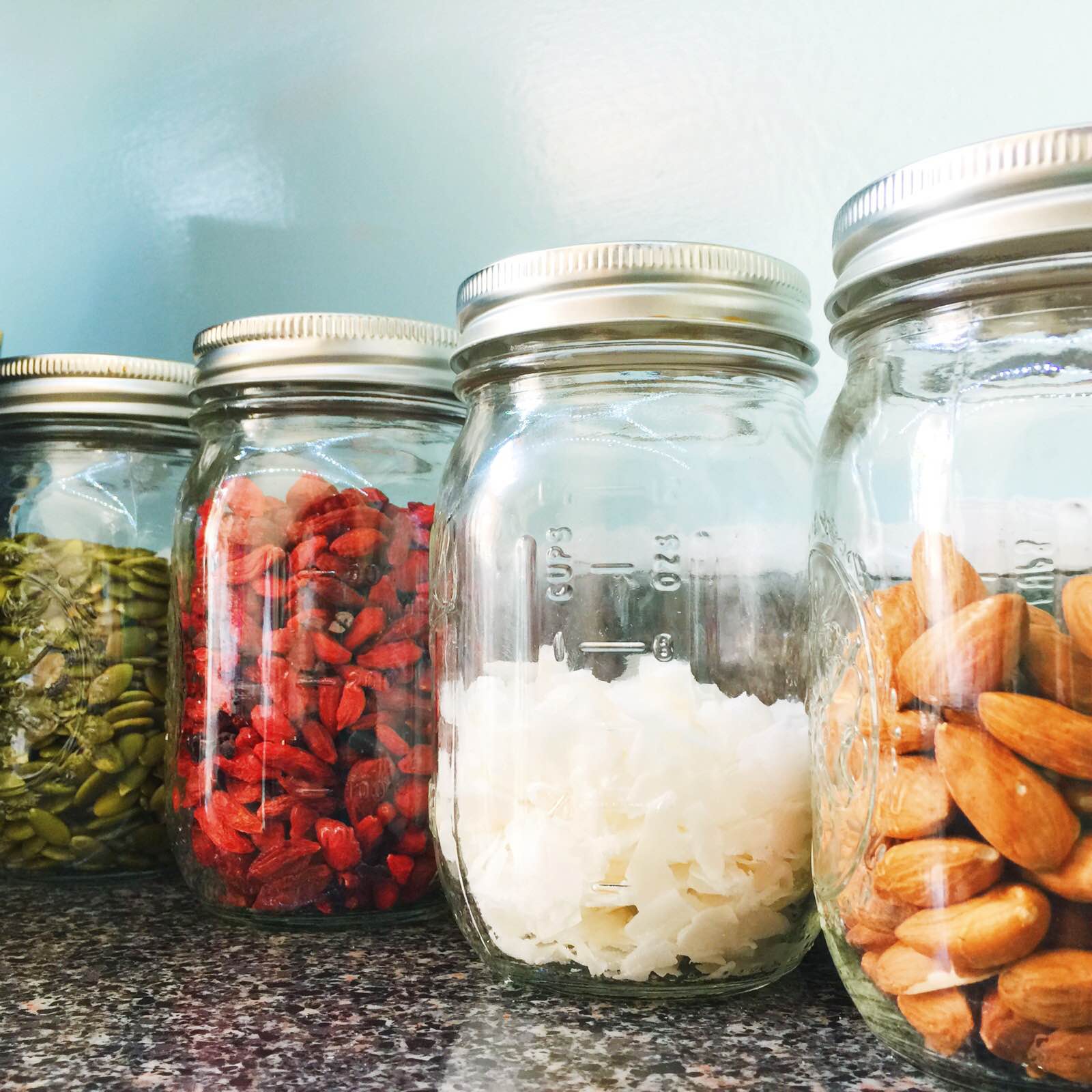 Some of my favorite snacks to keep around the house! I usually only mix in a few goji berries, since they can be kind of tacky and high in sug! I love the chew with the crunch of the almonds, though!