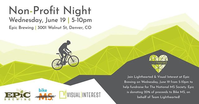 Join Lighthearted and @visual_interest at @epicbrewingden on June 19 from 5-10pm for Epic's Non-Profit Night! Epic Brewing will be generously donating 20% of their proceeds to Bike MS, on behalf of Team Lighthearted! Beer, bikes and raising funds for