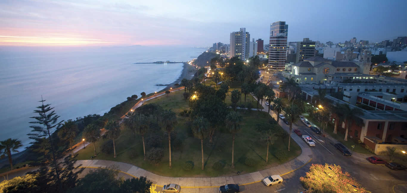View of the coast and Miraflores neighborhood in Lima