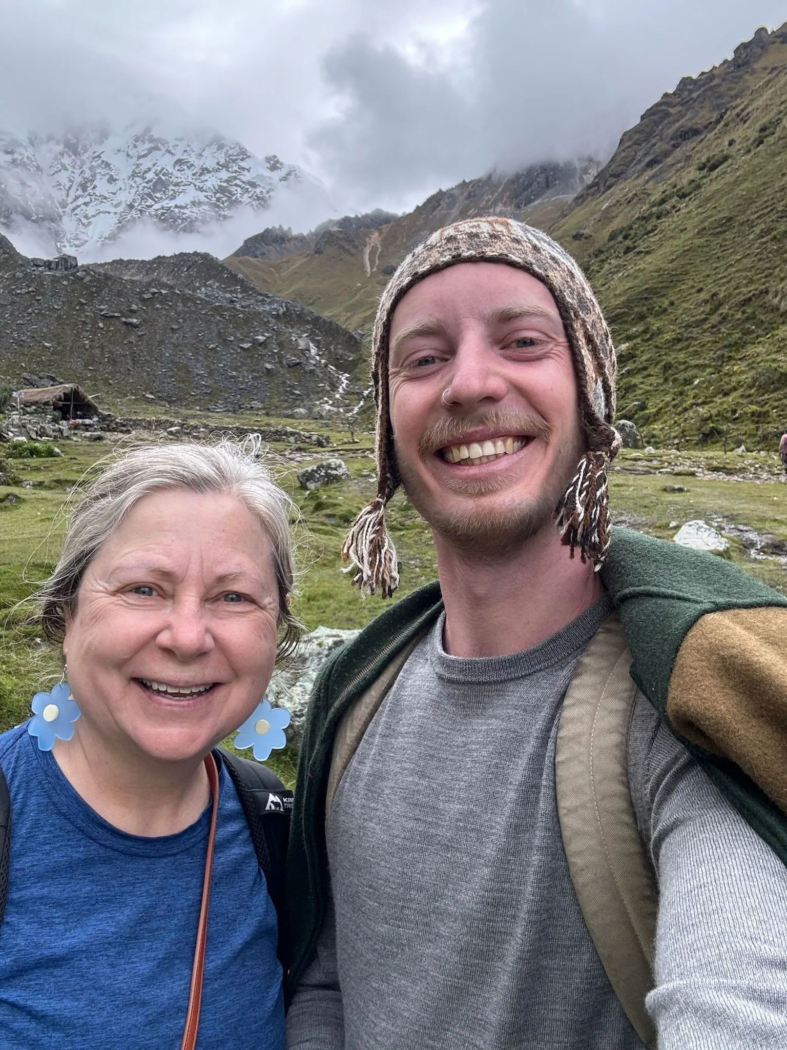 Marika with son Jasper at the base of Mt. Salcantay in 2025