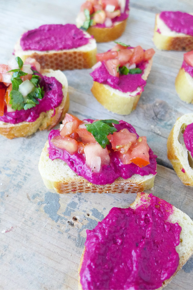 Beetroot Hummus Bruschetta