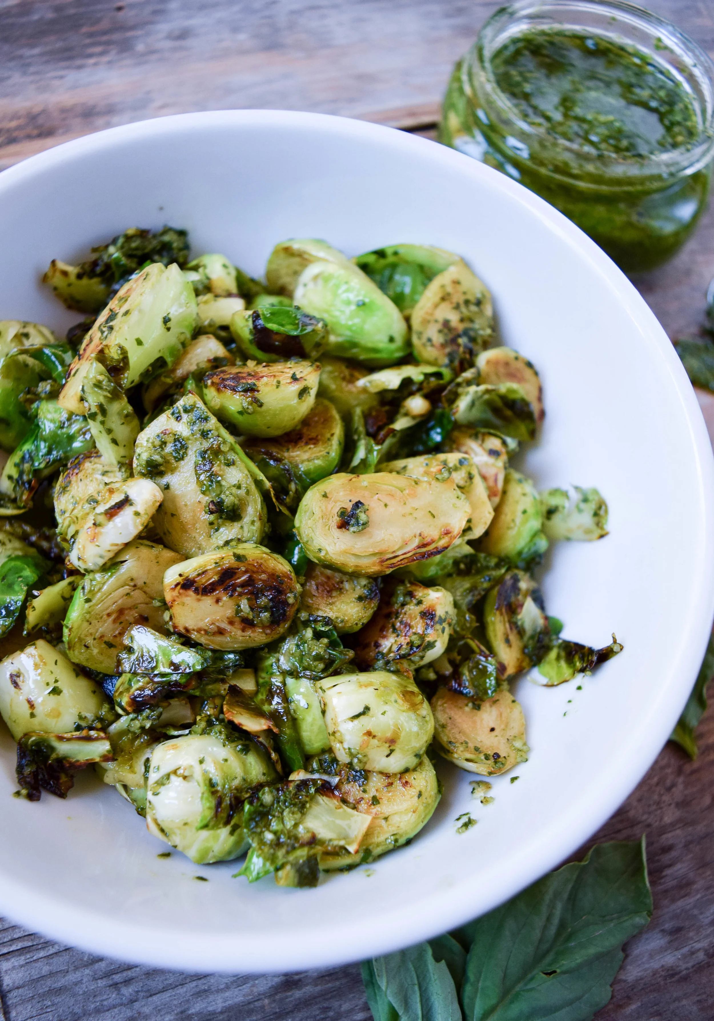Sautéed Brussels Sprouts with Homemade Pesto 